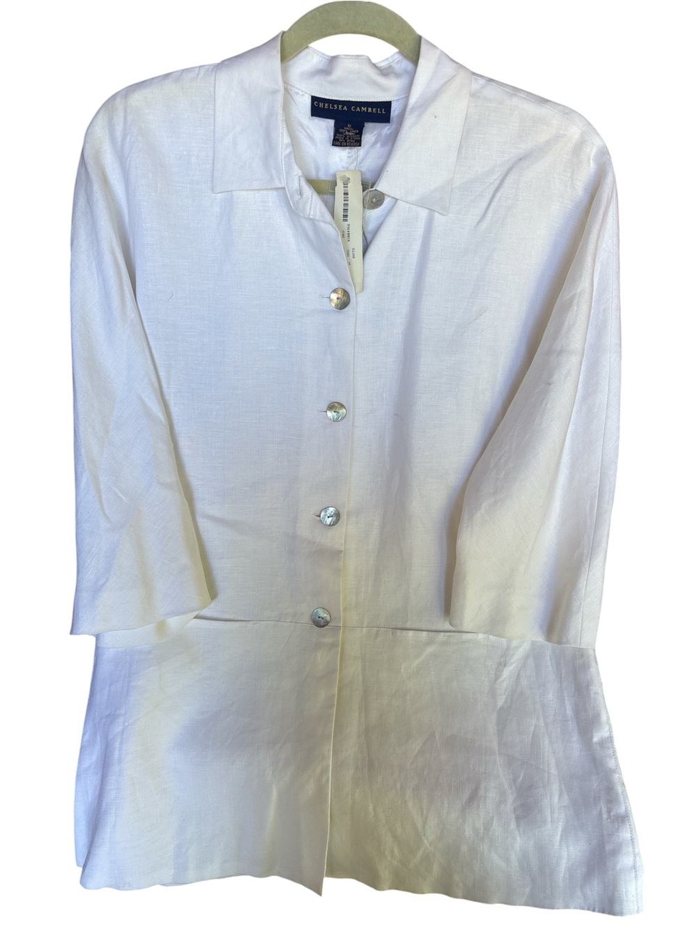 White Linen Button-Front Blazer